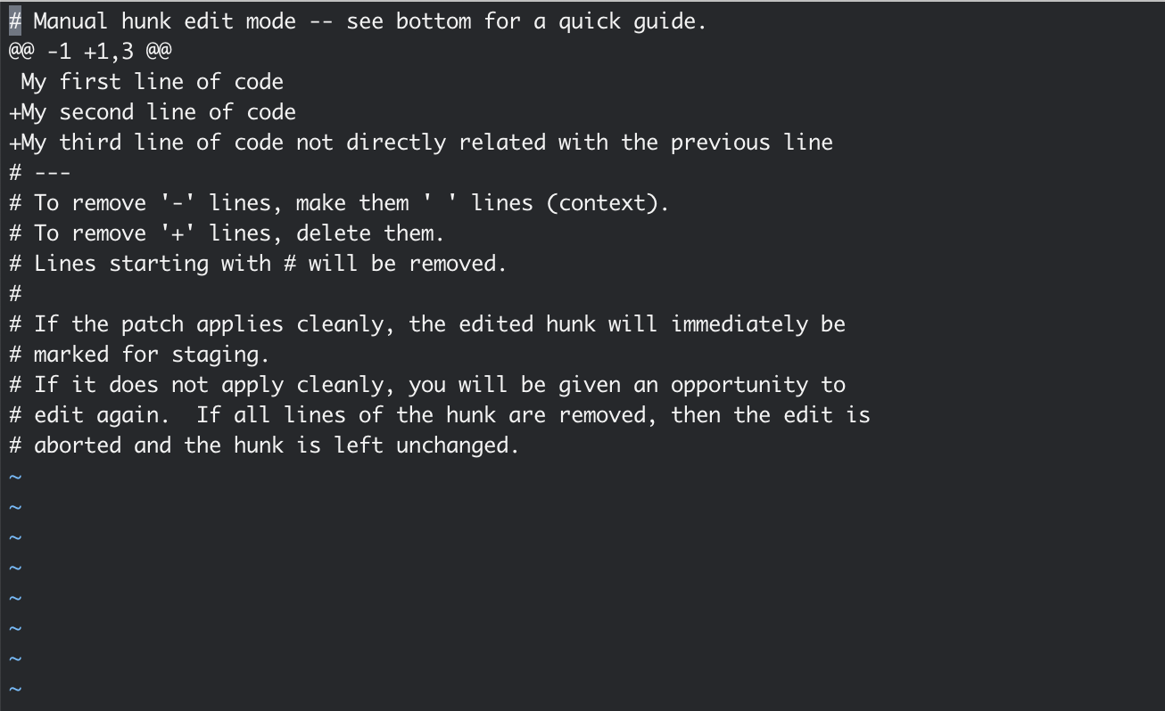 Preview of git add patch manual edition mode